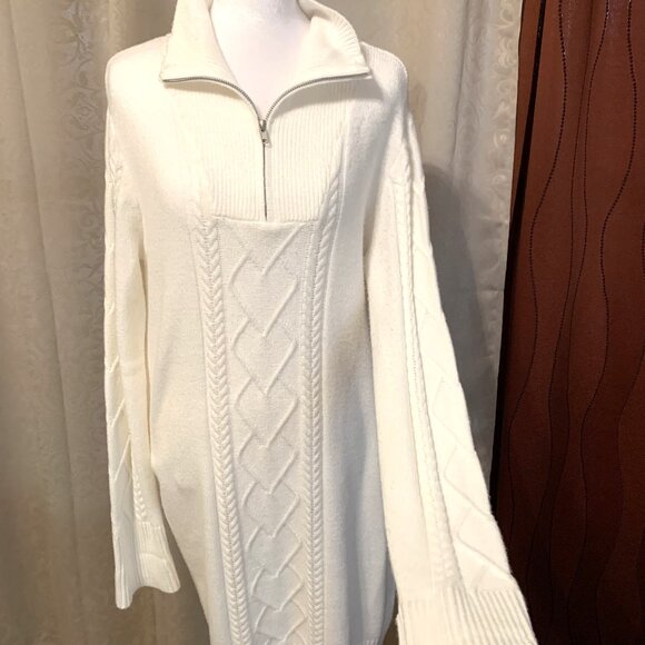 NWT Kathy Ireland Size M Women Cream Cable-Knit Sweater Dress Long Sleeves - Picture 3 of 11
